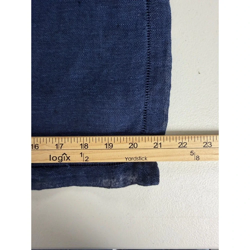 Courants d'Est Pure Linen Napkins Navy Blue Hemstitched Set of 2 France